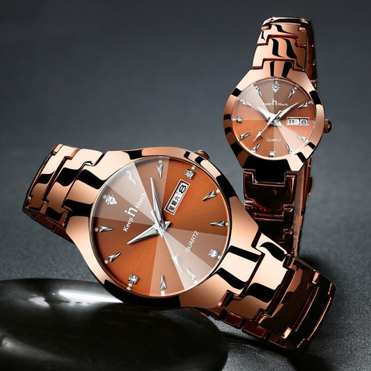 Luminous Couple Quartz Watch – Calendar, 30M Waterproof, 38mm Dial