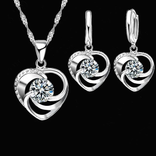 YAAMELI 925 Sterling Silver Heart Necklace & Earrings Set | Romantic Zircon Jewelry for Women — Weddings, Engagements & Parties