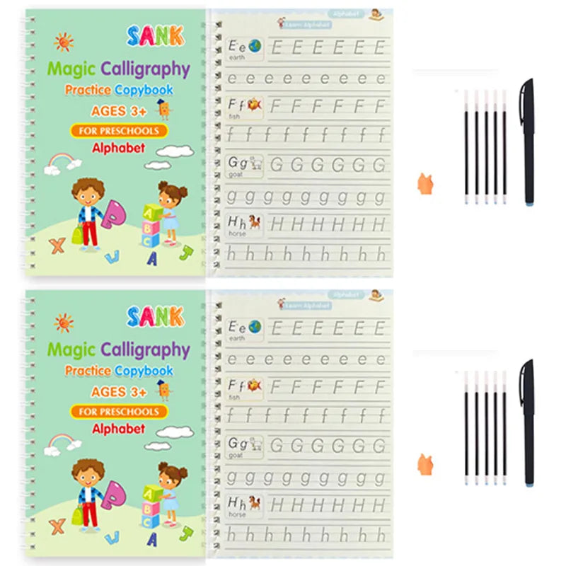 Prime Deal Zone Sank Magic Practice Copybook for Kids with calligraphy pen, reusable writing book for preschool children.