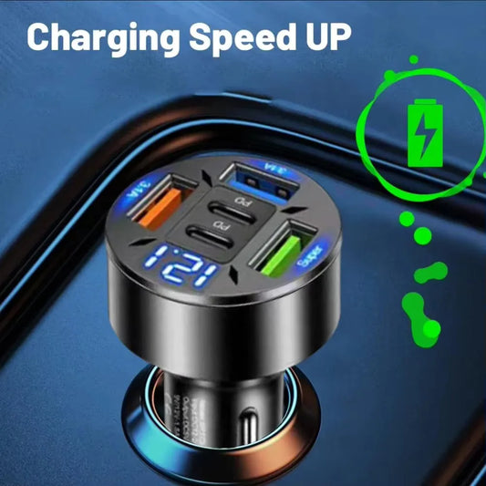 Prime Deal Zone 250W car charger with 5 USB ports, fast charging PD QC3.0 Type C adapter for iPhone and smartphones in car