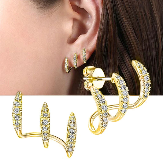 Silver color claw stud earrings with crystal AAA CZ stones, modern and versatile jewelry for women.