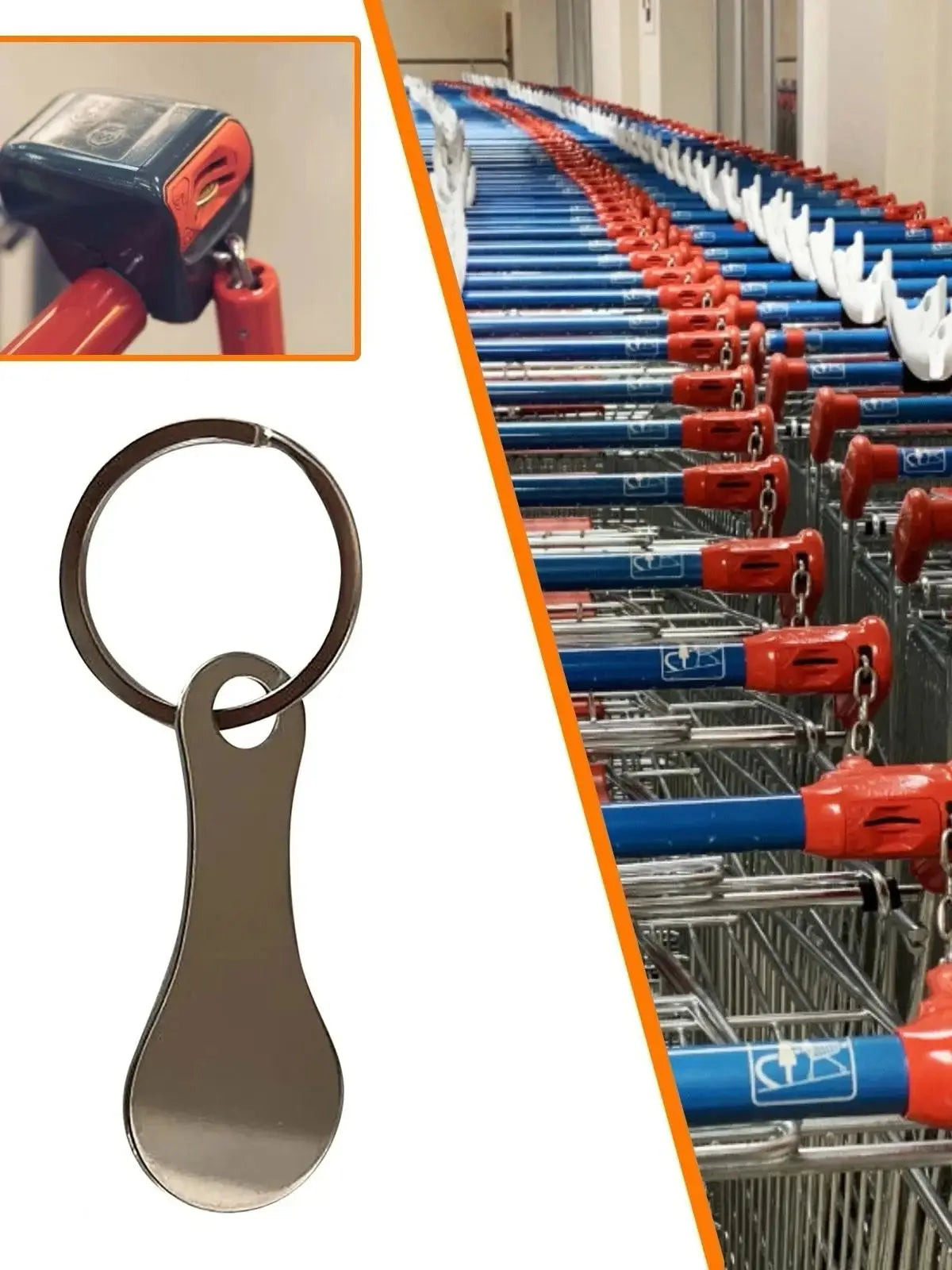 Stainless steel shopping cart token keychain with key ring from Prime Deal Zone, practical and portable for daily use.
