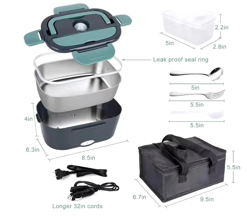 Prime Deal Zone 1.5L 60W electric portable lunch box food warmer, leak-proof food heater for car or home use.
