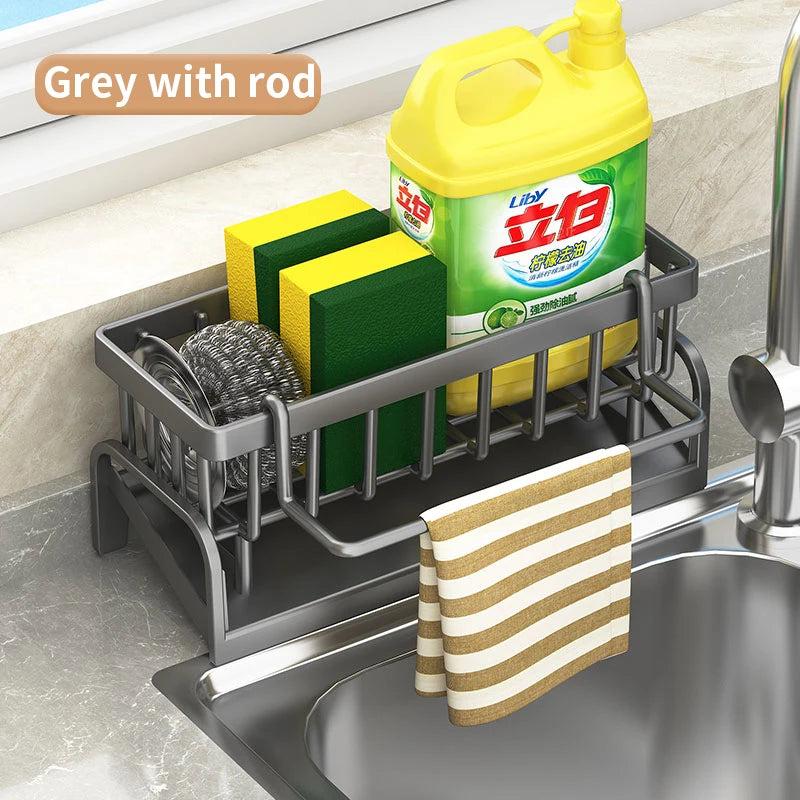 Prime Deal Zone kitchen sink shelf with cleaning cloth storage and draining rack for sponge and household detergent organization