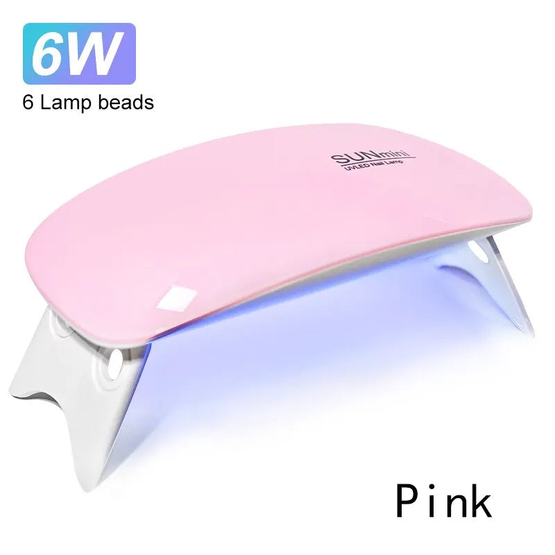 Prime Deal Zone 6W mini nail dryer with 6 LED UV light, portable manicure lamp for drying nail polish, includes USB cable.
