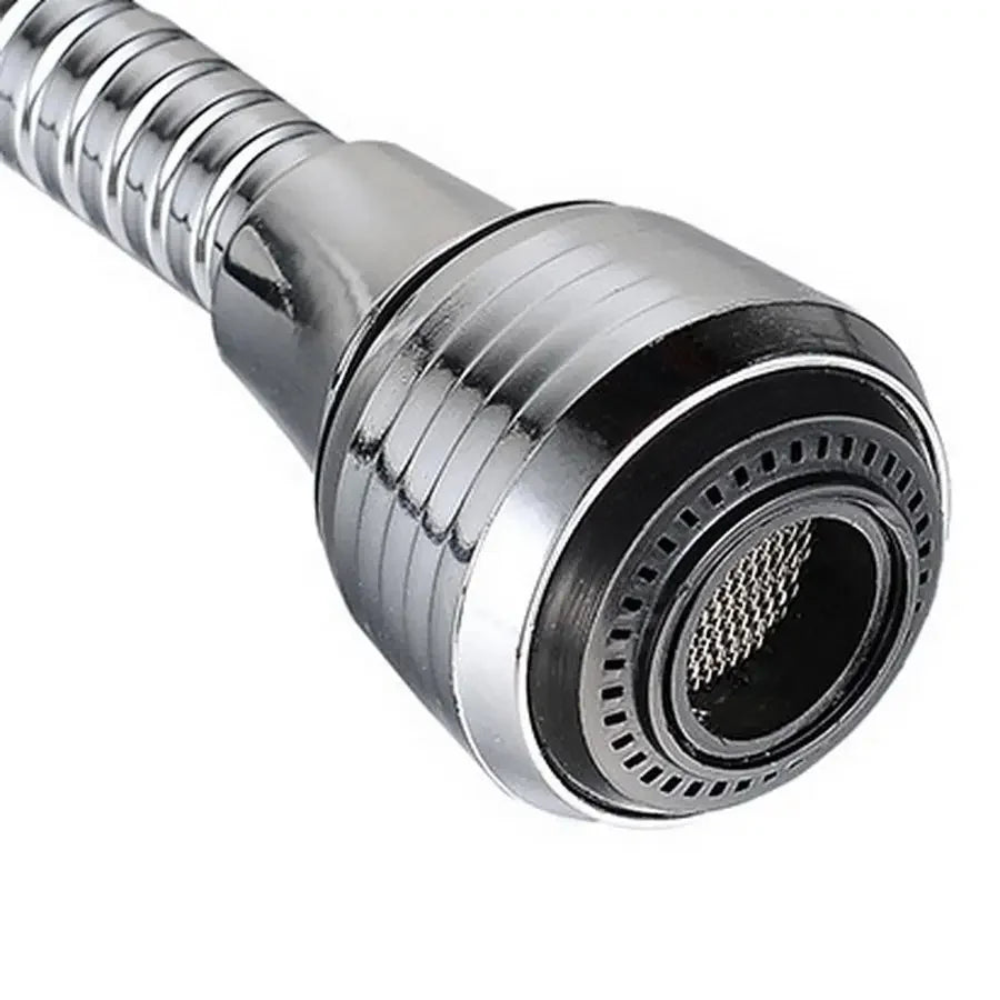 Stainless steel kitchen faucet sprinkler with rotating splash-proof extender, water-saving device, and bubbler for efficient water flow