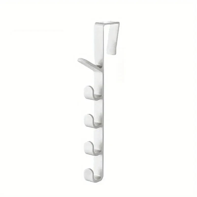 Plastic over-the-door hanger rack from Prime Deal Zone with hooks for organizing clothes, purses, and bags in the bedroom.