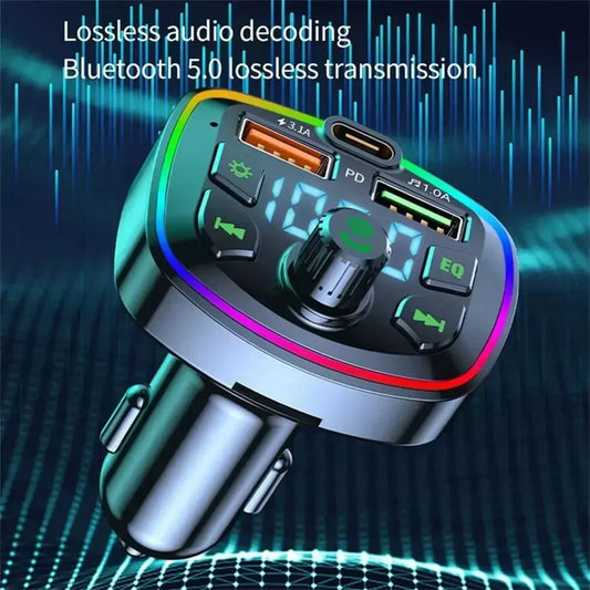 Prime Deal Zone Q7 car Bluetooth FM transmitter with dual USB PD charging, hands-free calling, and MP3 playback.