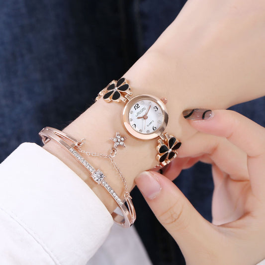 Women's Petal Quartz Watch & Bracelet Set – Alloy Bangle, Casual Style