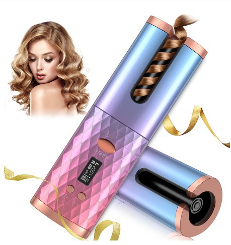 Cordless Auto Hair Curler – LCD Display, Ceramic Rotating Styler