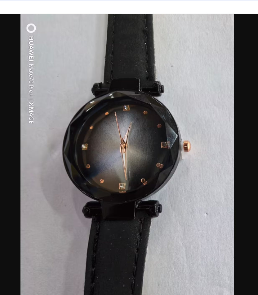 Women's Rose Gold Diamond Starry Sky Watch – Magnet Strap, Mineral Glass, 35mm