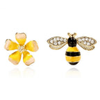 Crystal bee stud earrings close-up detail