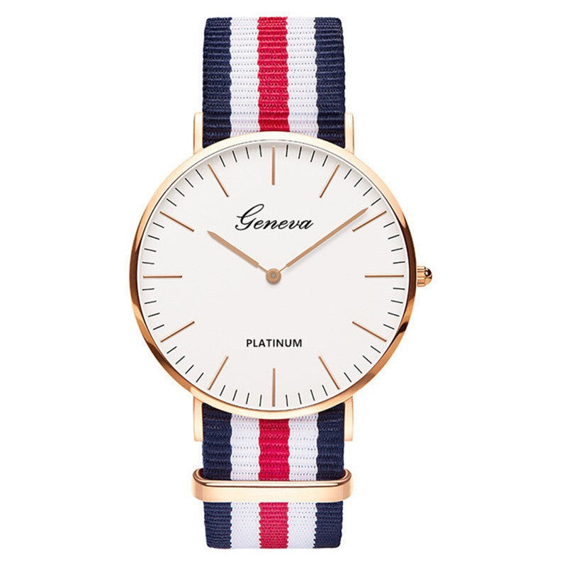Korean Style Couple Quartz Watch – World Time, Nylon Braid Strap, 40mm & 36mm