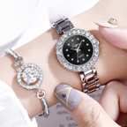 Bangle cuff watch set, silver black colourway