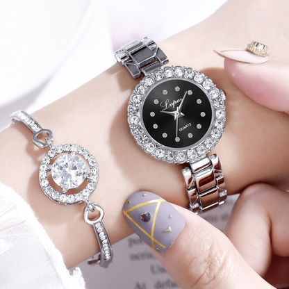 Women's Bangle Cuff Watch Set – Quartz, Alloy Strap, Simple & Casual Style
