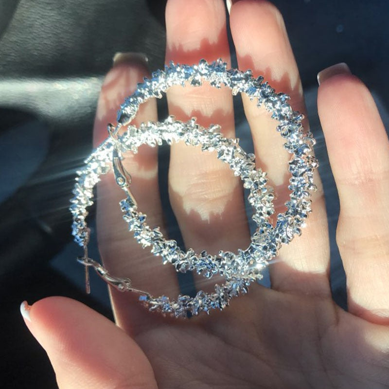 Pearl and gold hoop earrings, size reference