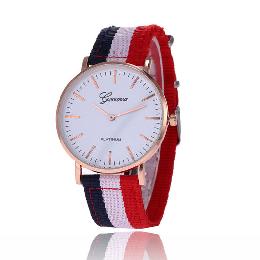 Korean Style Couple Quartz Watch – World Time, Nylon Braid Strap, 40mm & 36mm