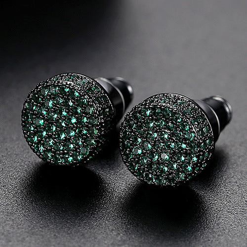 Hip hop cubic zirconia stud earrings for men, front view