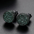 Hip hop cubic zirconia stud earrings for men, front view