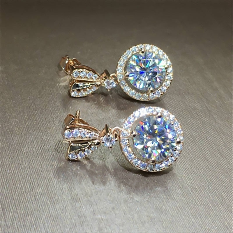Bohemian copper zirconia dangle hoop earrings, close-up detail