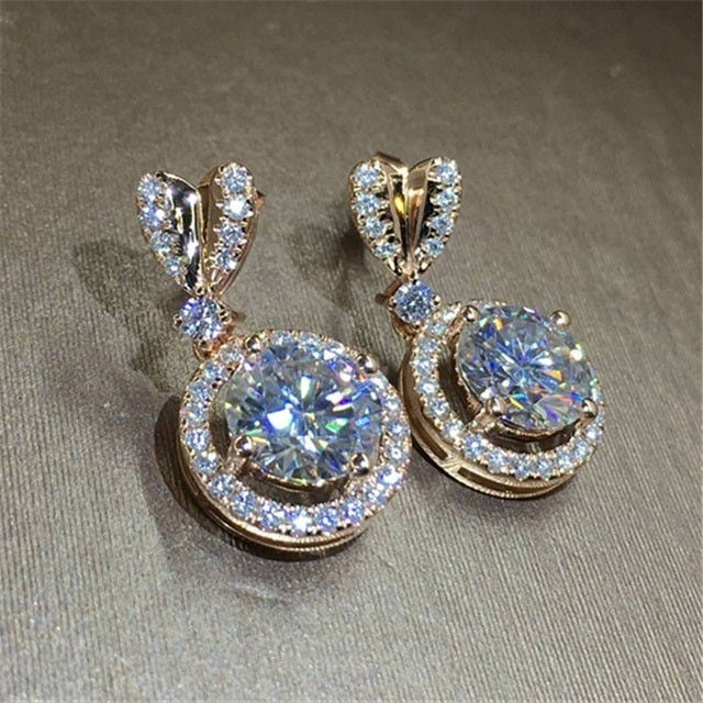 Bohemian copper zirconia dangle hoop earrings, front view