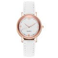 Women's luminous quartz watch with leather strap, front view