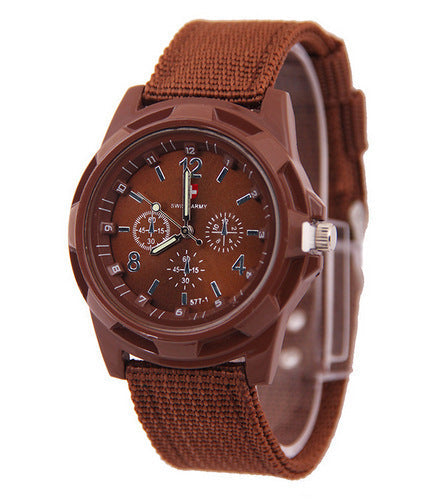 Military sport watch, nylon strap close-up