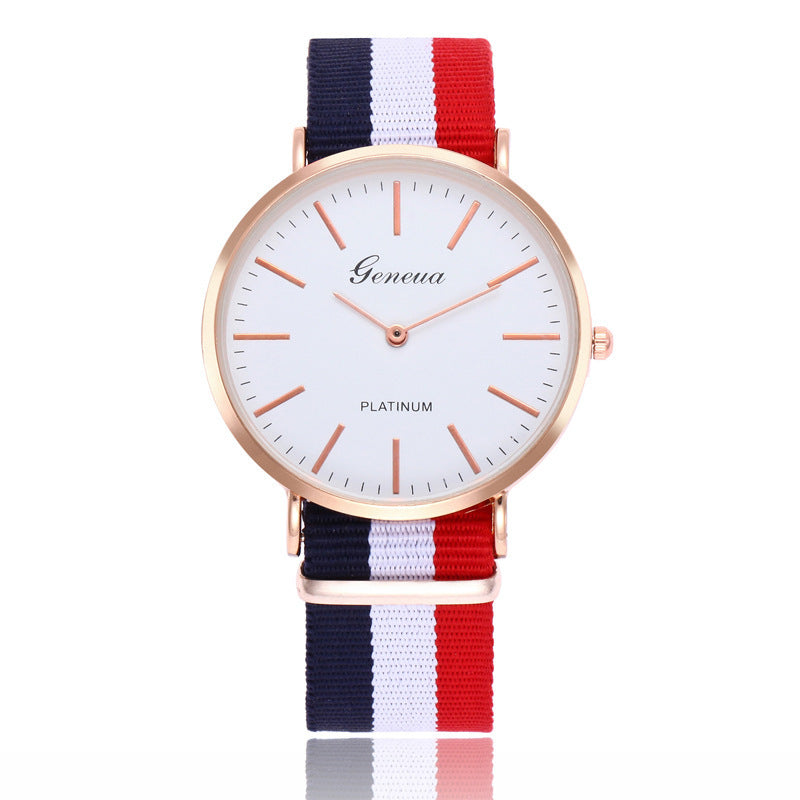 Korean Style Couple Quartz Watch – World Time, Nylon Braid Strap, 40mm & 36mm
