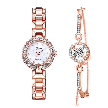 Women's Bangle Cuff Watch Set – Quartz, Alloy Strap, Simple & Casual Style