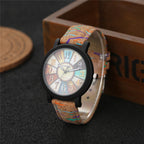 Vintage leather quartz watch worn on wrist