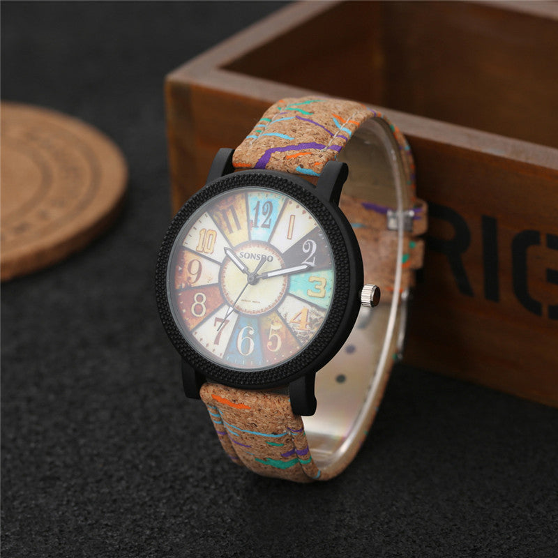 Vintage leather quartz watch worn on wrist