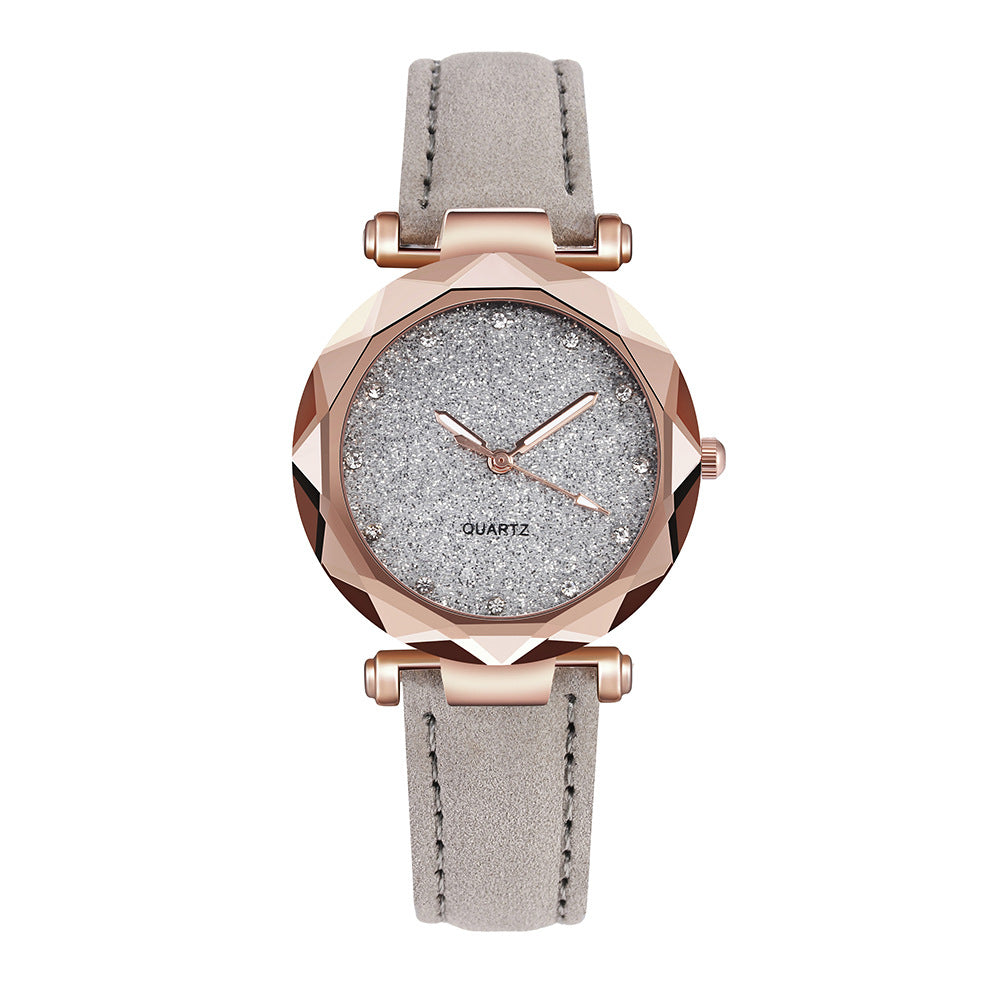 Women's Starry Sky Rhinestone Watch – Large Dial, Leather Strap, Quartz