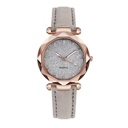 Women's Starry Sky Rhinestone Watch – Large Dial, Leather Strap, Quartz