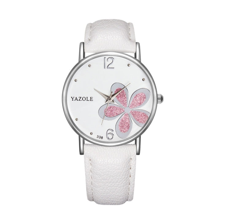 Korean four-leaf clover quartz watch, front view