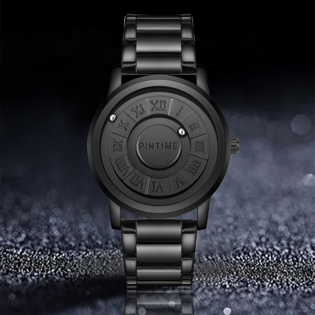 Waterproof quartz watch, black shell black belt colourway