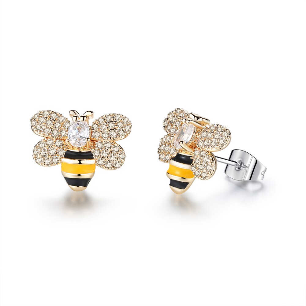 Crystal bee stud earrings, style 2 detail