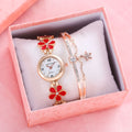Women's petal quartz watch and bracelet set, front view