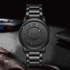 Waterproof quartz watch, black steel belt colourway