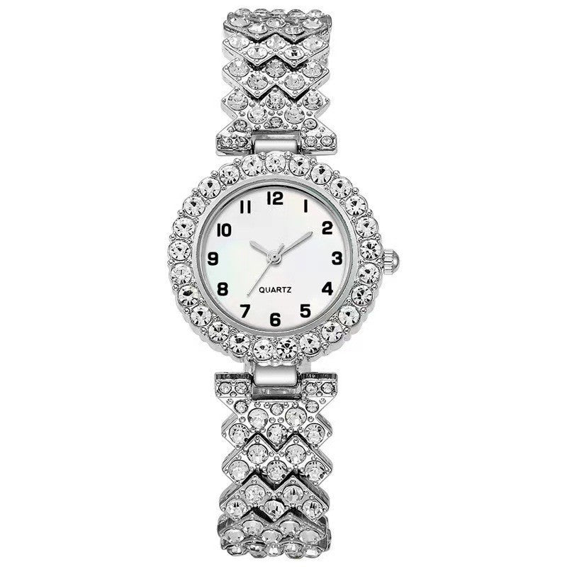 Luxury quartz watch and bracelet set worn on wrist