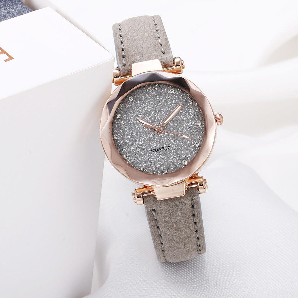 Women's Starry Sky Rhinestone Watch – Large Dial, Leather Strap, Quartz