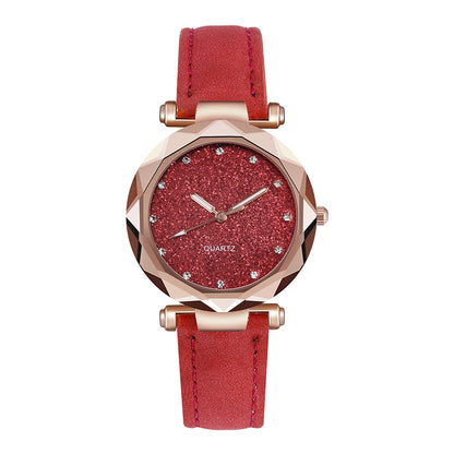 Women's Starry Sky Rhinestone Watch – Large Dial, Leather Strap, Quartz