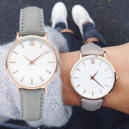 Women's Large Dial Leather Quartz Watch – Ellipse Case, Fashion Style
