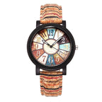 Women's vintage leather quartz watch, front view