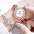Women's bangle cuff watch set with quartz watch, front view