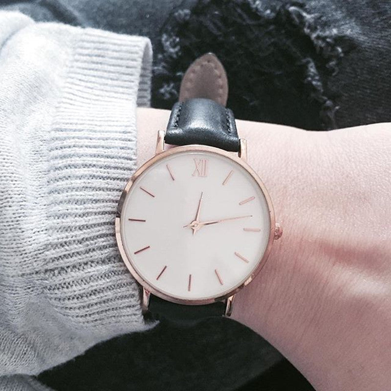 Large dial leather watch, coffee colourway