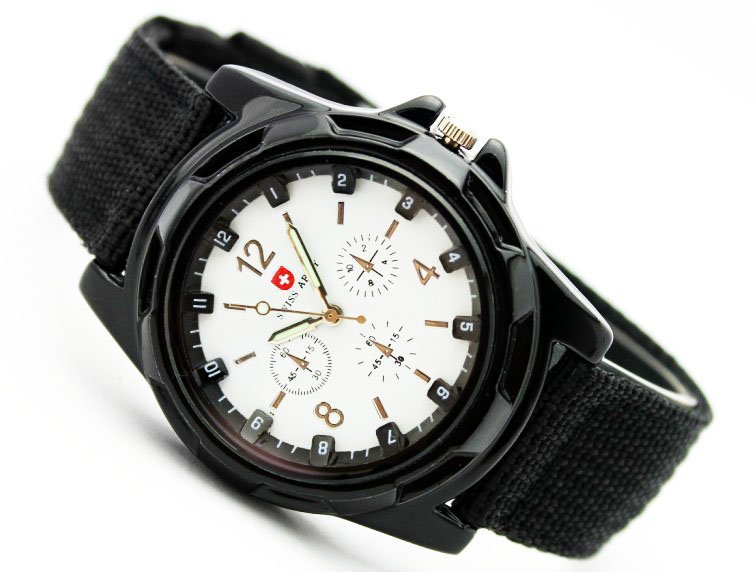Military sport watch, side angle view