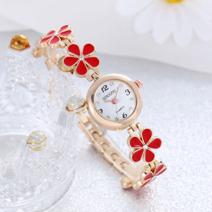 Women's Petal Quartz Watch & Bracelet Set – Alloy Bangle, Casual Style