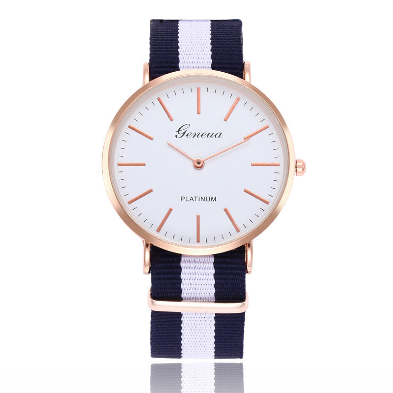 Korean Style Couple Quartz Watch – World Time, Nylon Braid Strap, 40mm & 36mm