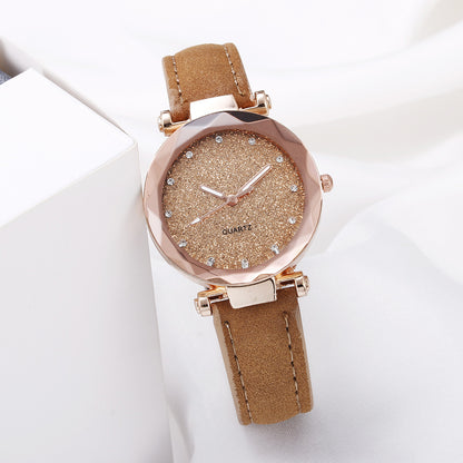 Women's Starry Sky Rhinestone Watch – Large Dial, Leather Strap, Quartz