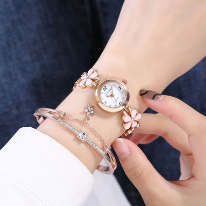 Women's Petal Quartz Watch & Bracelet Set – Alloy Bangle, Casual Style